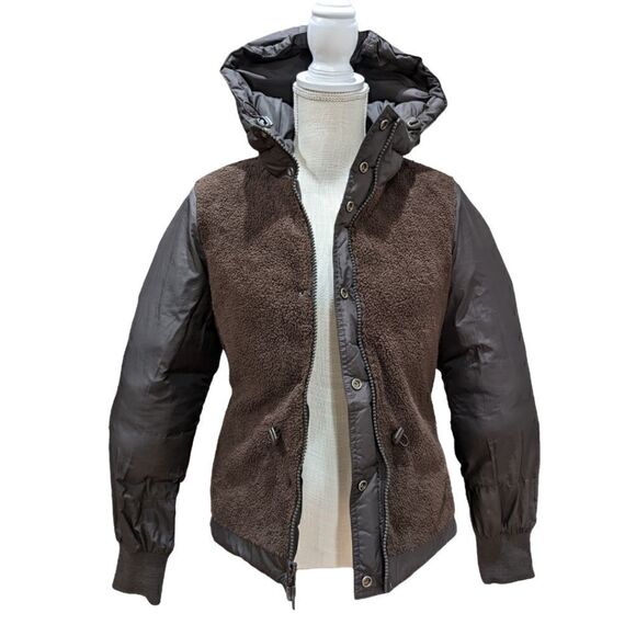 J.Crew Women's Dark Brown Full Zip Puffer Hooded Jacket Fleece Lining Size S - Picture 10 of 13